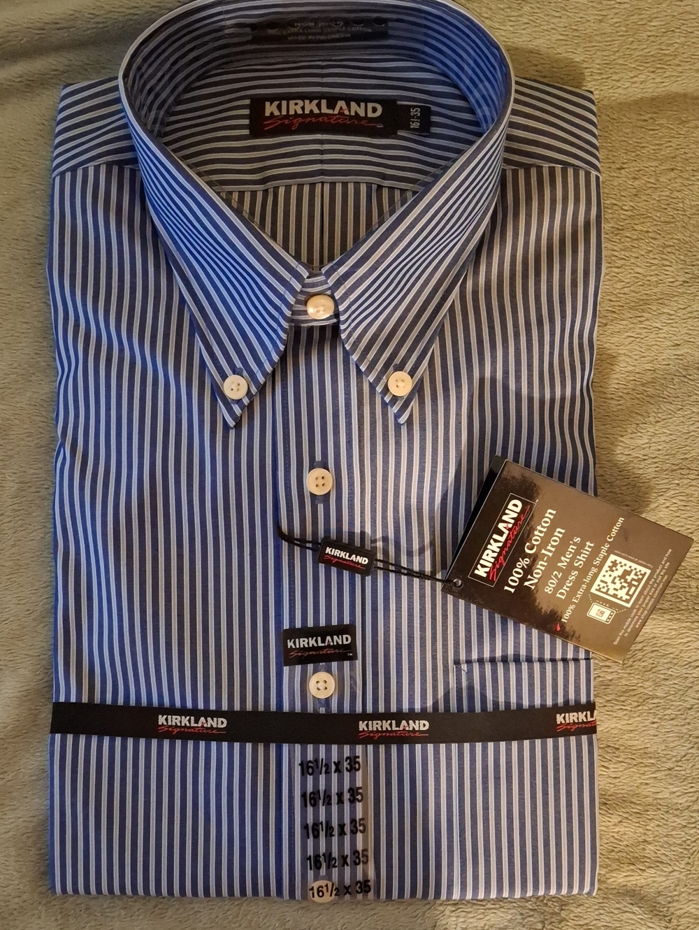 Kirkland Signature Blue and White Striped Dress Shirt